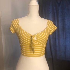 Yellow and white striped cropped shirt